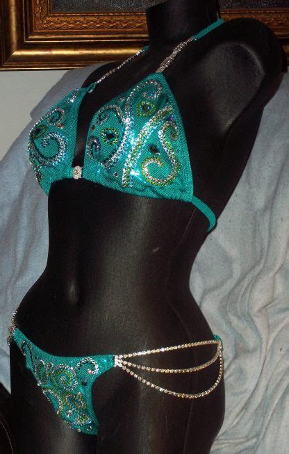 Style Jade Metallic Hologram Competition Bikini With Rhinestone