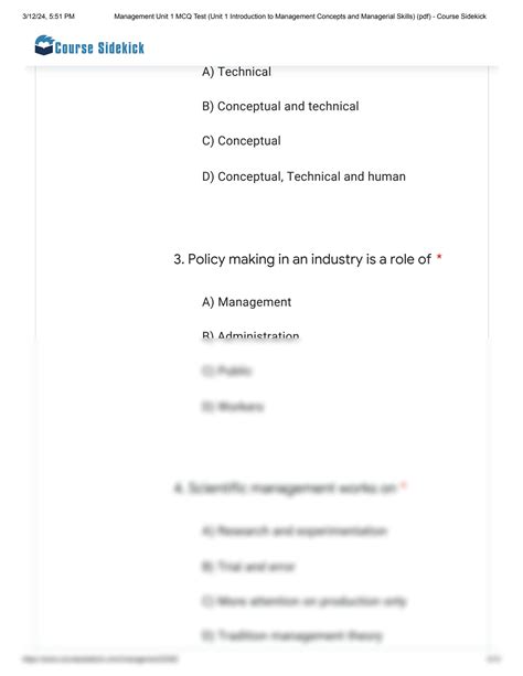 Solution Management Unit 1 Mcq Test Unit 1 Introduction To Management