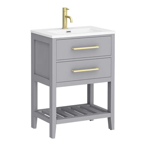 Montrose Mm Dove Grey Vanity Unit With Brushed Brass Handles And