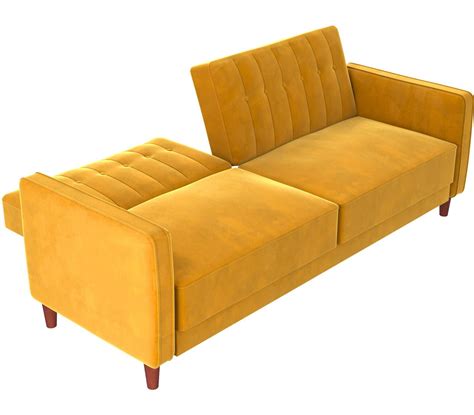 Dorel Comfort Velvet Upholstered Transitional Futonconvertible Sleeper Sofa Bed Mustard