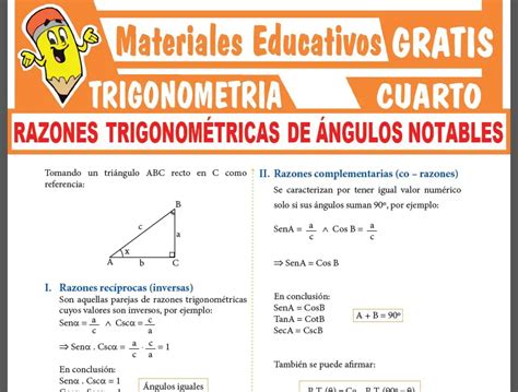 Propiedades De Las Razones Trigonom Tricas Para Cuarto Grado