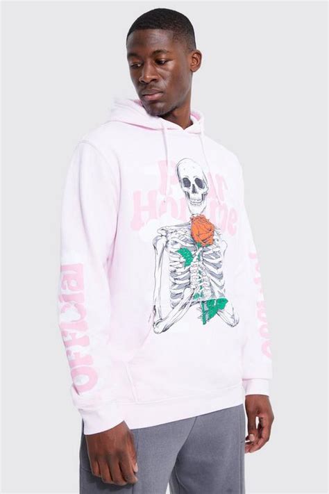 Tall Skeleton Puff Print Hoodie Boohoo