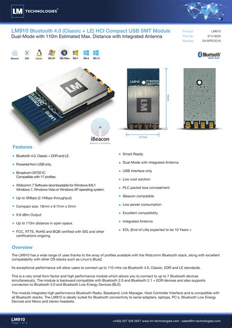 Lm Technologies Lm Xxxx Bluetooth Usb Module Low Energy Class