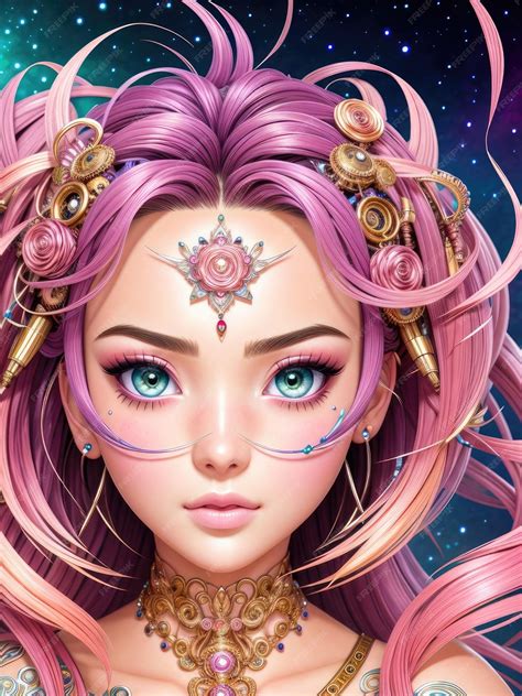 Premium Ai Image Handdrawn Space Princess With Pink Hair