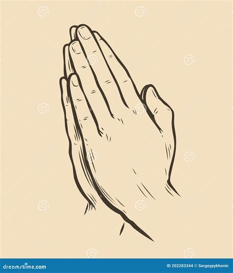 Praying Hands Palms Folded Together Sketch Vector Illustration Stock