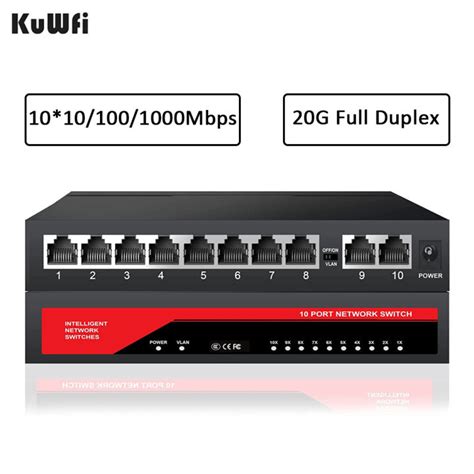 KuWFi 10 Port Gigabit Network Switch 10 100 1000Mbps 8 Port Gigabit