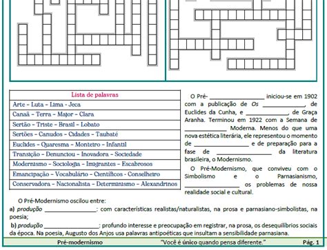 Pré-Modernismo – Organize as ideias! – Lição Prática