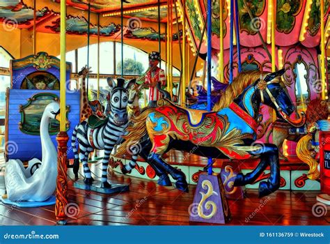 Carousel With Colorful Horses At Daytime Stock Image Image Of Play