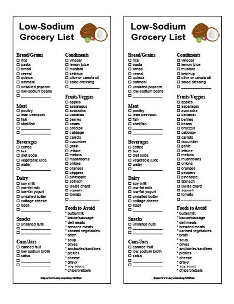 Sodium In Food Chart