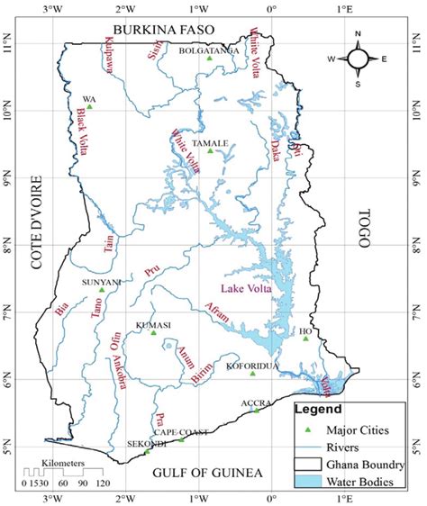 Map Of Ghana Showing Major Rivers And Water Bodies In Ghana Download