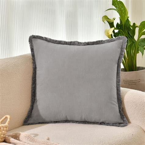 Zwjd Pillow Covers X Set Of Gray Throw Pillow Covers With Fringe