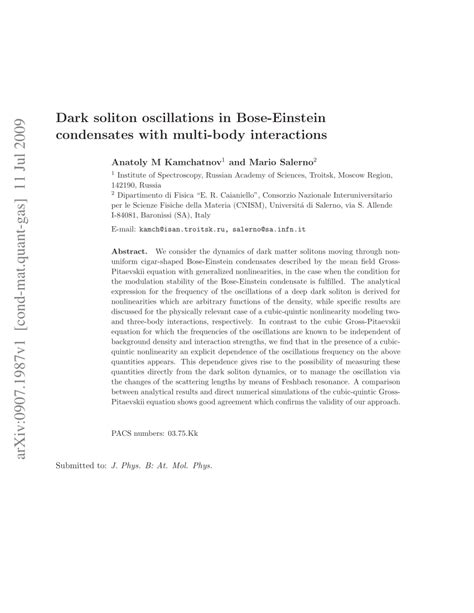 Pdf Dark Soliton Oscillations In Bose Einstein Condensates With Multi