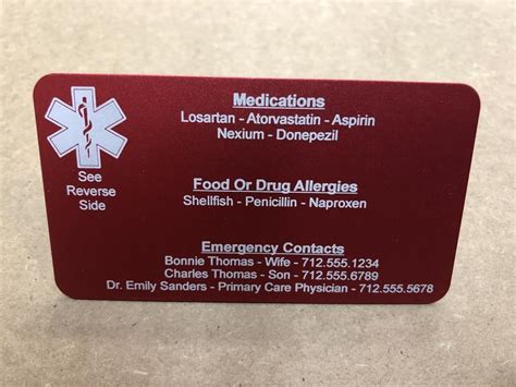 Medical Alert Card Medical Id Card Id Tag Personalized Etsy Medical Alert Medical Id Card