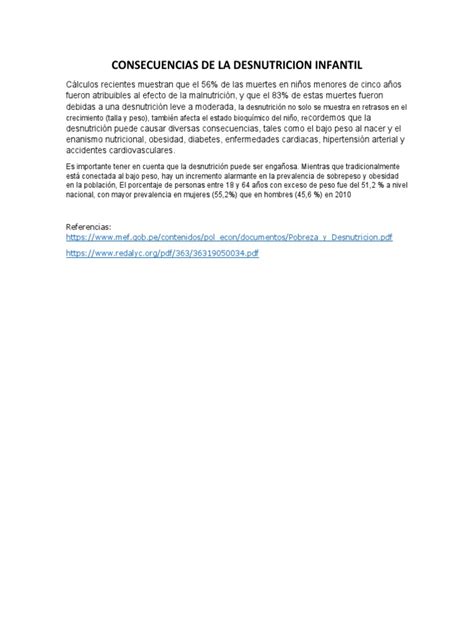 Consecuencias De La Desnutricion Infantil Pdf