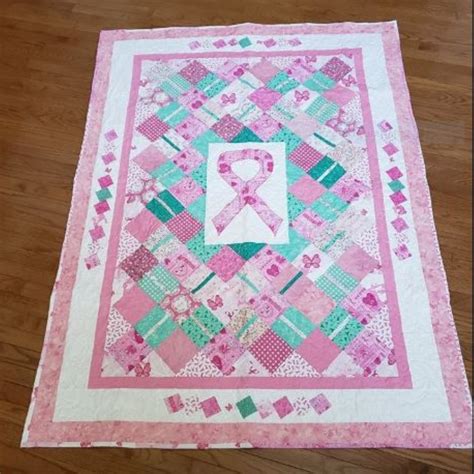 Pink And Green Breast Cancer Ribbon Quilt Quiltsby Me