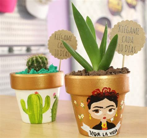 Macetas Pintadas A Mano Frida Kahlo Cactus Painted Flower Pots