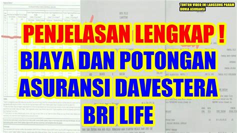 Biaya Biaya Dan Potongan Asuransi Davestera Bri Life Youtube