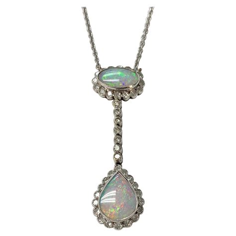 Opal Diamond Necklace 18 Karat White Gold For Sale At 1stdibs