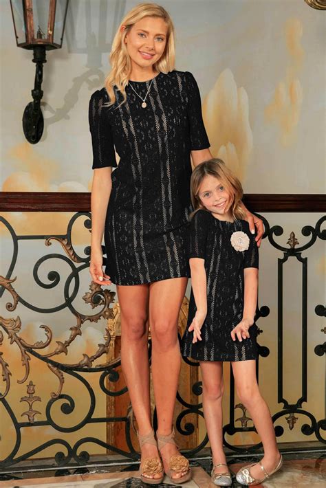 Black Crochet Lace Elbow Sleeve Shift Mother Daughter Party Dress