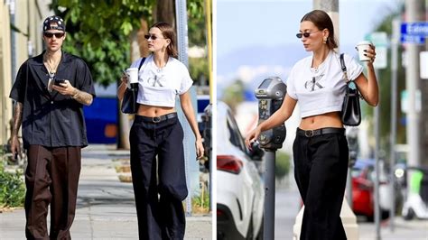 Hailey Bieber Showcases Her Toned Abs In A White Crop Top On A Coffee