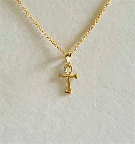 Ankh 10k Gold Egyptian Cross Pendant Necklace With 14k Gold Etsy