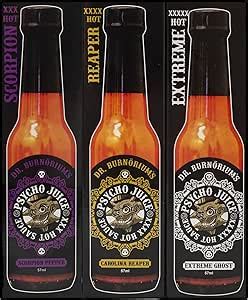 Psycho Juice Mini Three Pack Hot Chilli Pepper Sauce X Ml Bottles Amazon Co Uk Grocery
