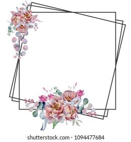 Geometric Botanical Design Frame Wild Flowers Stock Illustration