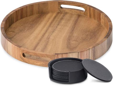 Amazon Round Serving Tray In Acacia Wood 15 7 Inch Wooden Food