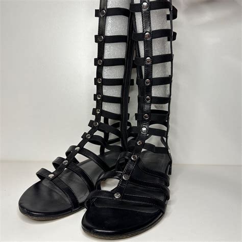 Stuart Weitzman Gladiator Sandals In Black Nappa Gem