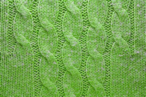 Green Knitted Cloth Texture With Cable Knits Pattern Stock Image