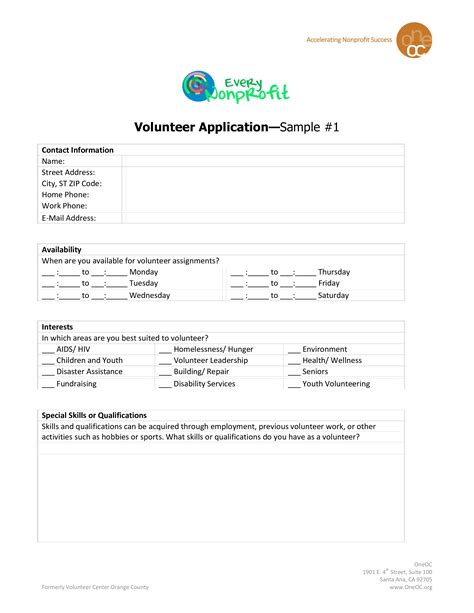 Kostenloses Non Profit Success Volunteer Application Template Pdf Format