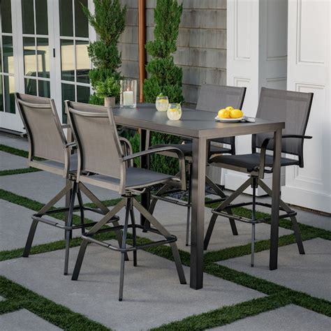 Hanover Naples 5 Piece Gray Bar Height Patio Dining Set Aluminum Rectangle Table With 4