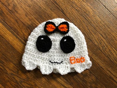 Crochet Pattern Friendly Ghost Halloween Hat Baby To Adult Size Ghost