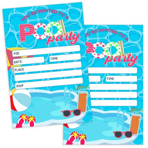 Misaidou Birthday Party Invitation With Envelopes Pool Party Summertime Invitations 20