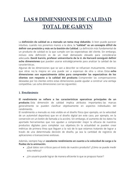 Las 8 Dimensiones De Calidad Total De Garvin Descargar Gratis Pdf