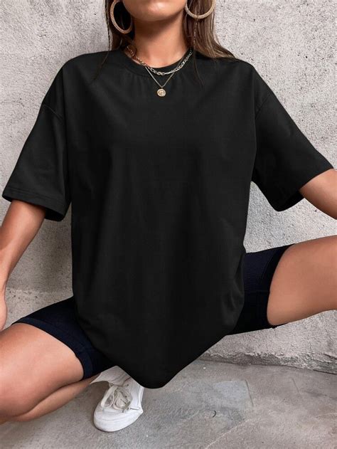 T Shirt Unicolore Mode En Ligne Shein France Oversized Black T