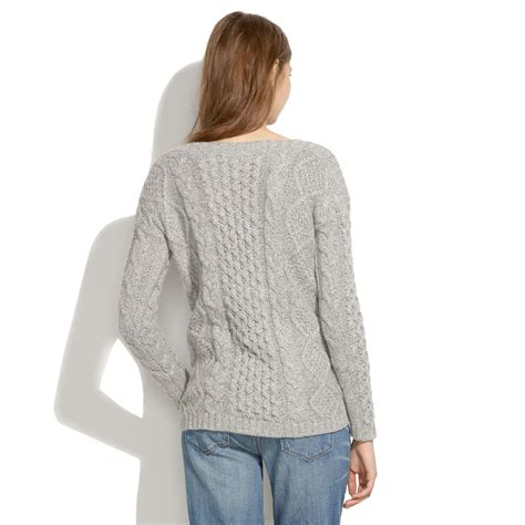 Madewell Boatneck Cableknit Sweater In Gray Lyst