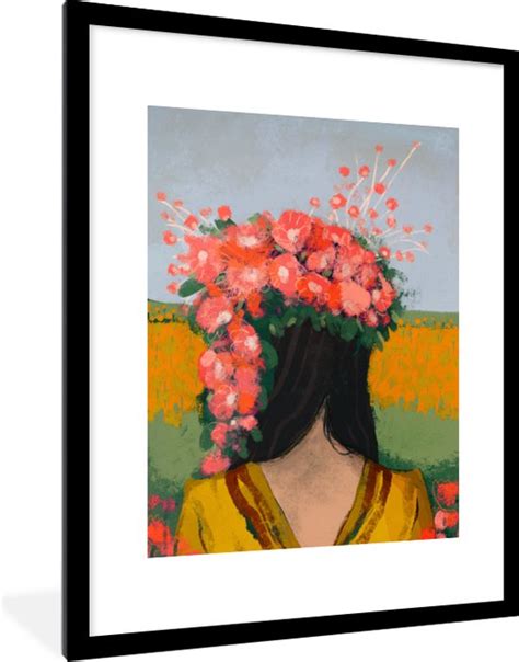 Fotolijst Incl Poster Portret Bloemen Vrouw Rood 60x80 Cm