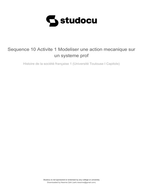 Sequence 10 Activite 1 Modeliser Une Action Mecanique Sur Un Systeme Prof