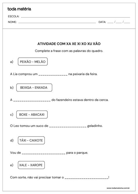 Y-yo M X-xo- Exercicios - Atividades sobre as sílabas XA XE XI XO XU XÃO (para imprimir) - Toda ...