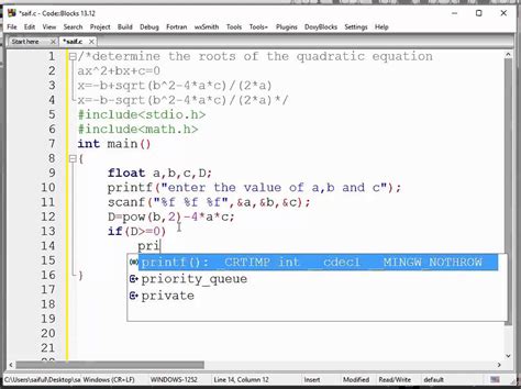 C Programming Bangla Tutorial 14 Using If Else Determine The Roots Of The Quadratic Equation