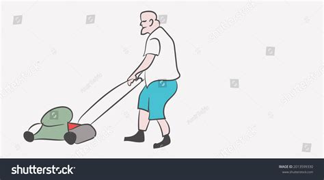 Fat Man Mowing The Lawn With A Lawn Mower Royalty Free Stock Vector