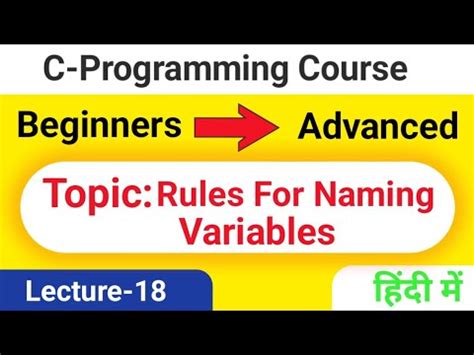 Lec 18 Rules For Naming Variables Variables Naming Rules In C C