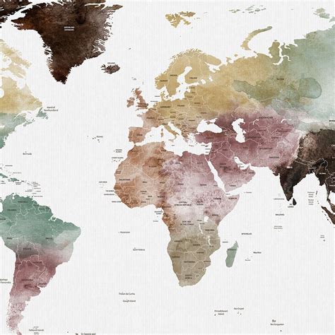 World Map Wall Art Grand Tirage De Carte Du Monde Affiche De Etsy