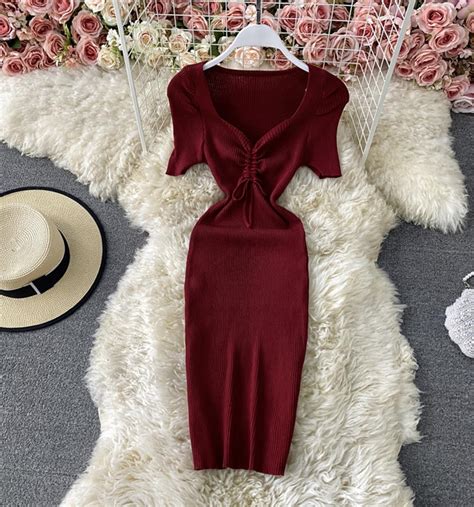 Sexy V Neck Knitted Dress On Luulla