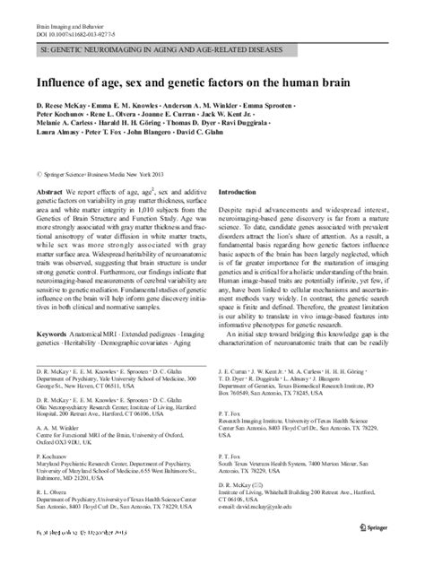 Pdf Influence Of Age Sex And Genetic Factors On The Human Brain