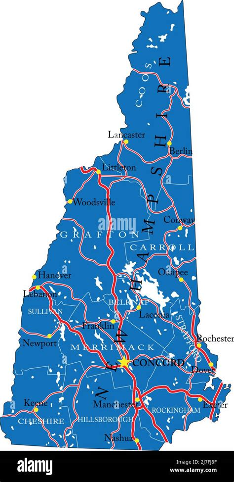 Mapa Detallado Del Estado De New Hampshire En Formato Vectorial Con