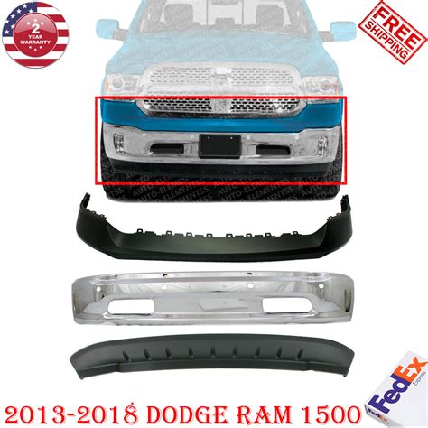 Front Bumper Chrome Steel Upper Lower Cover For 2013 2018 Dodge Ram