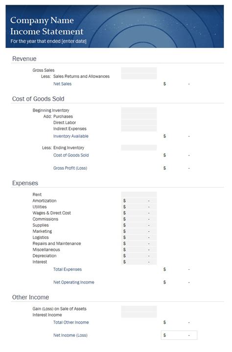 Small Business Income Statement Template In Excel (Download.Xlsx)