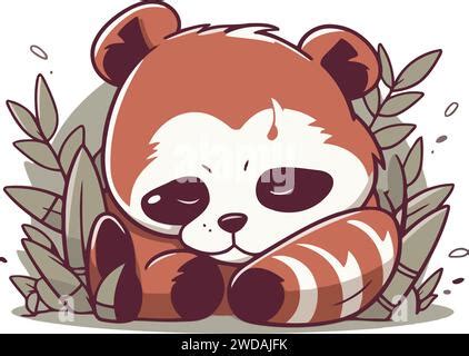 Cute Panda Bear Sleeping Vector Illustration In Cartoon Style Stock